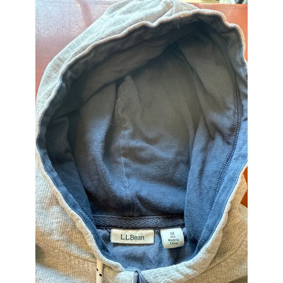 LL Bean 1/4 Button Hoodie Pullover Gray Navy Cotton Sz M Hooded Top - Picture 6 of 8